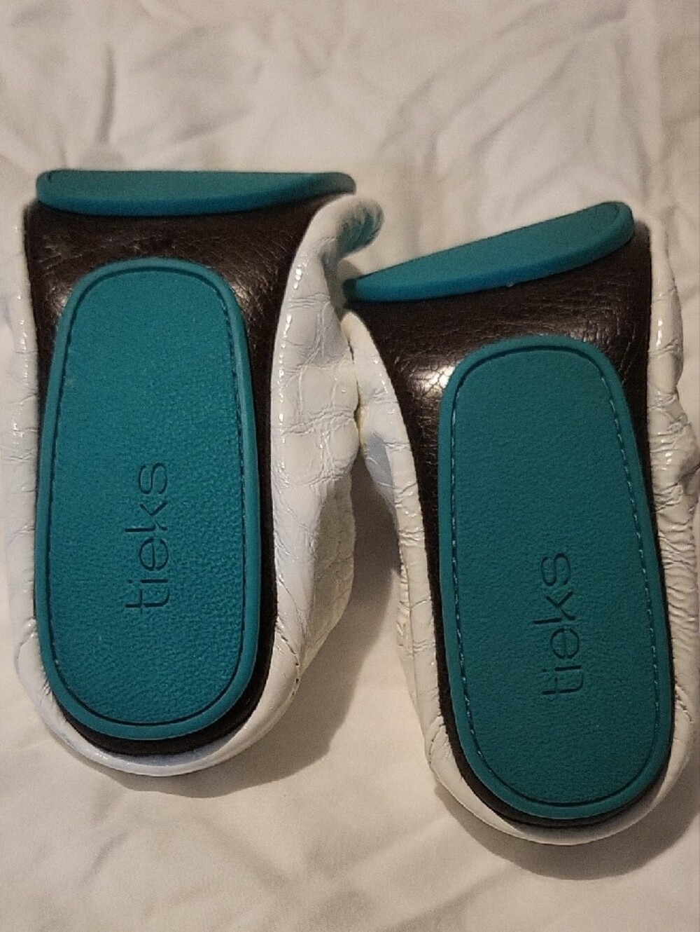 Tieks White Ballet Flats with Teal Stripe - Picture 6 of 6